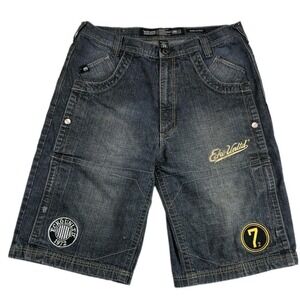 Vintage Y2K Ecko Unltd  Double Knee Denim Shorts Mens 34 Baggy Patches Jorts